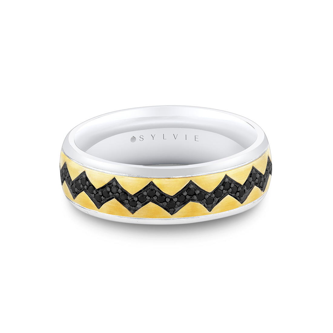 Shell Ascend Two Tone Mens Band with Black Diamonds - Vincent