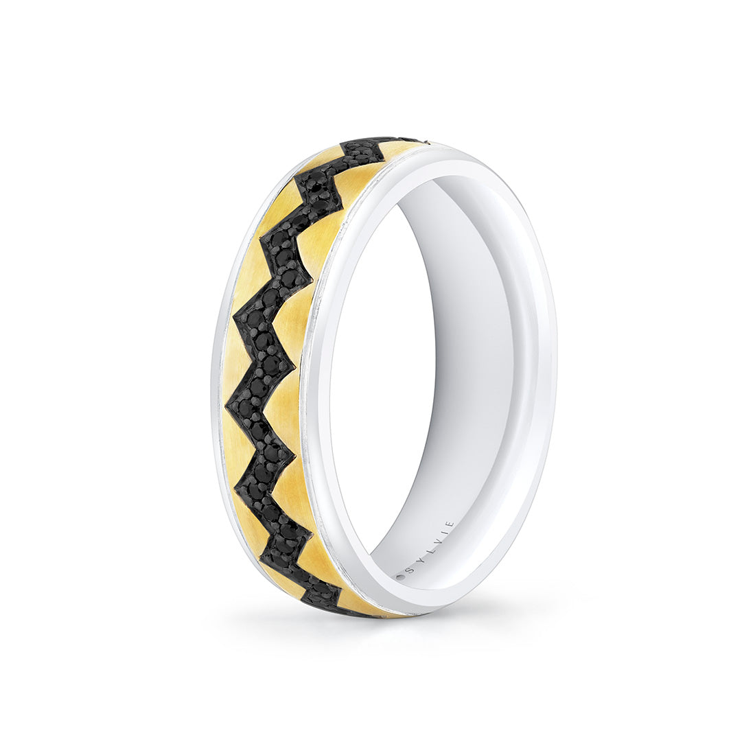 Shell Ascend Two Tone Mens Band with Black Diamonds - Vincent