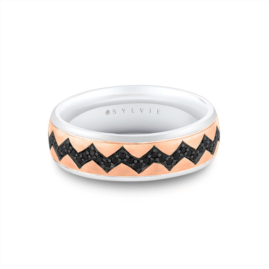 Shell Ascend Two Tone Mens Band with Black Diamonds - Vincent