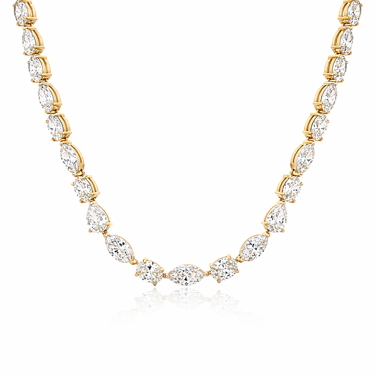 Yellow Gold Mixed Shape Natural Diamond Riviera
