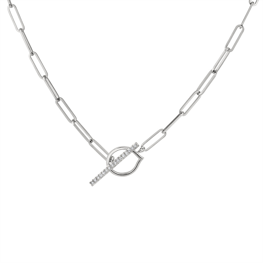 Shell Heritage Paperclip Diamond Toggle Necklace