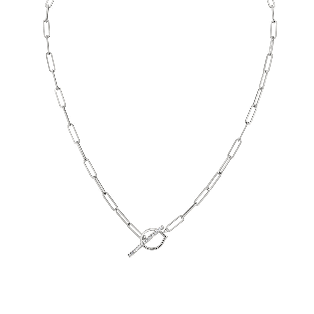 Shell Heritage Paperclip Diamond Toggle Necklace