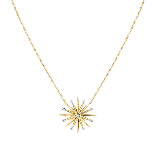 Solaz Bezel Shell Diamond Sun Necklace with Diamond Accents