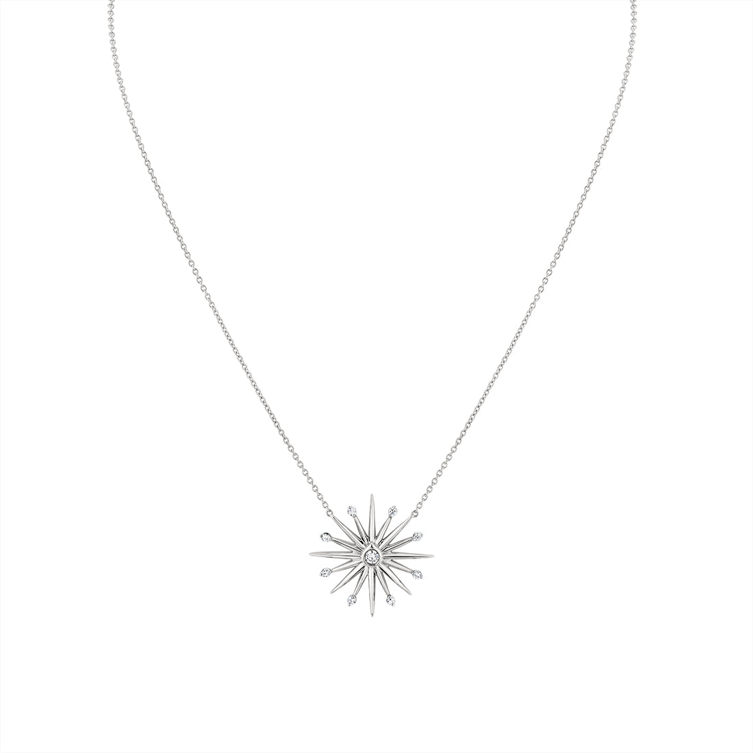 Solaz Bezel Shell Diamond Sun Necklace with Diamond Accents