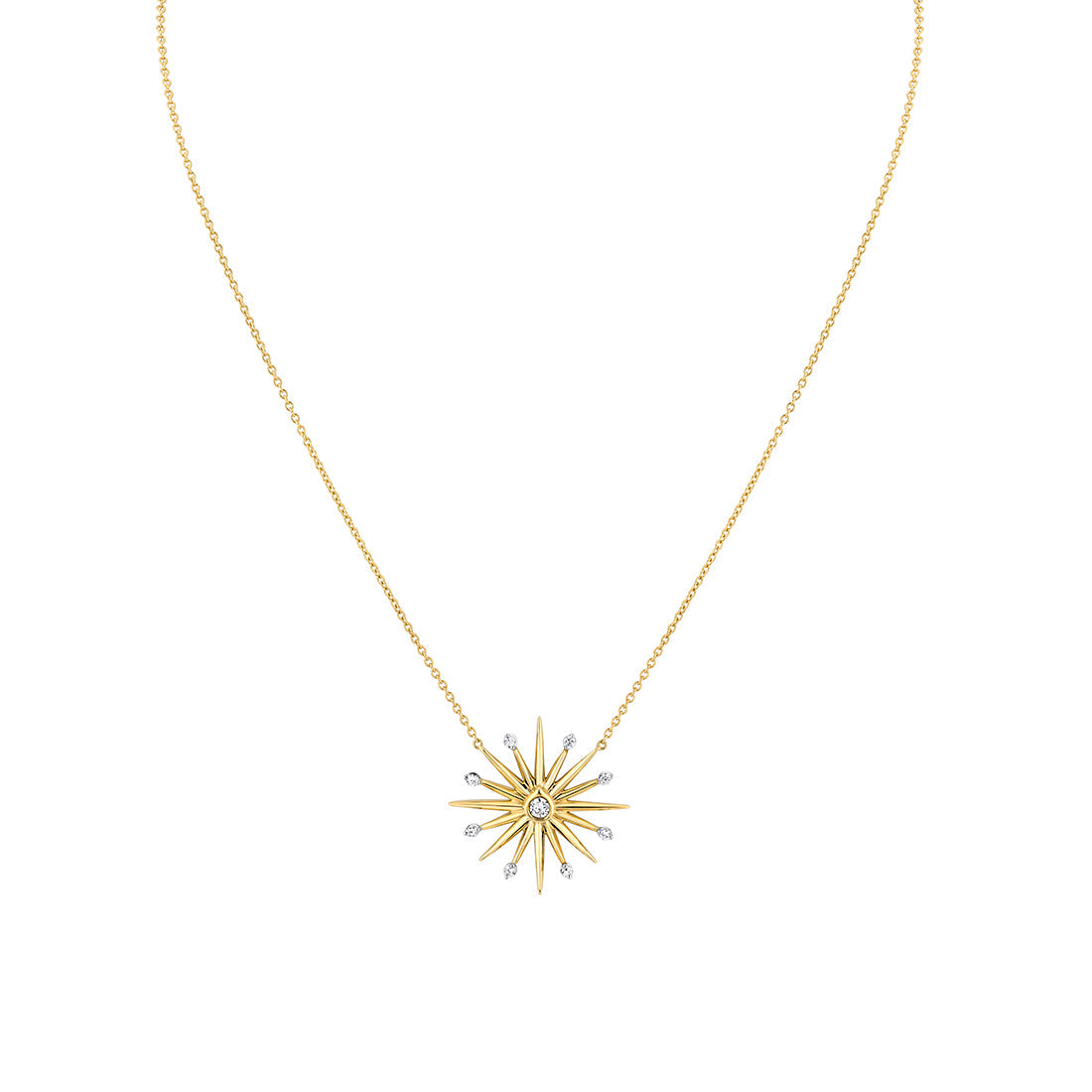 Solaz Bezel Shell Diamond Sun Necklace with Diamond Accents