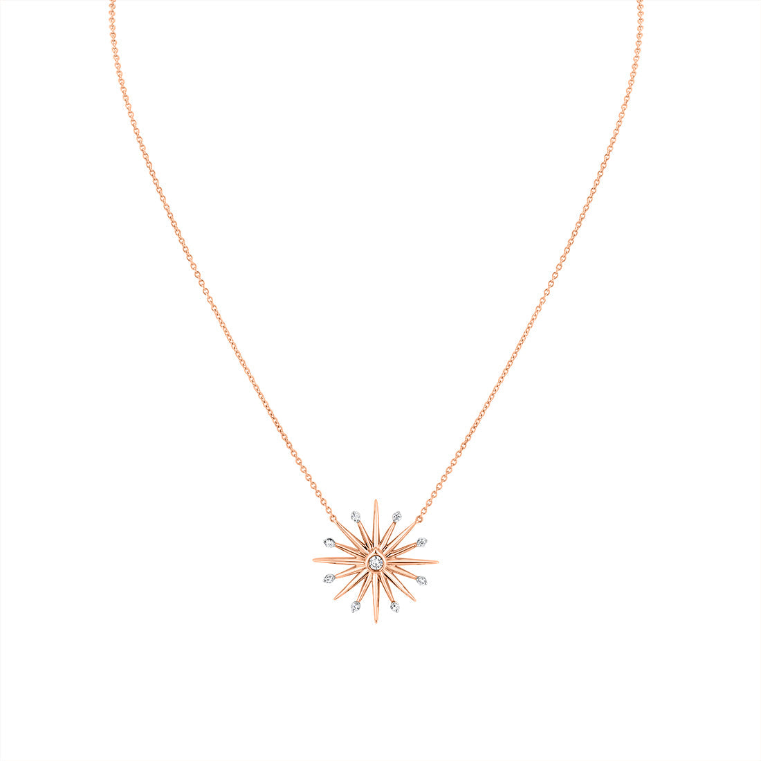 Solaz Bezel Shell Diamond Sun Necklace with Diamond Accents