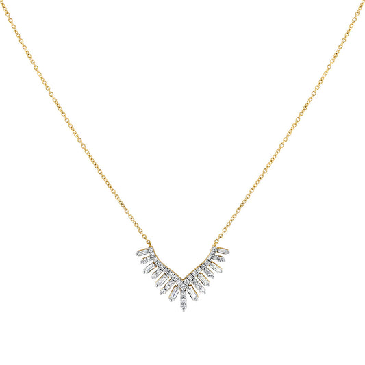 Eternelle Diamond Shell Tip Necklace with Alternating Round and Baguette Diamonds