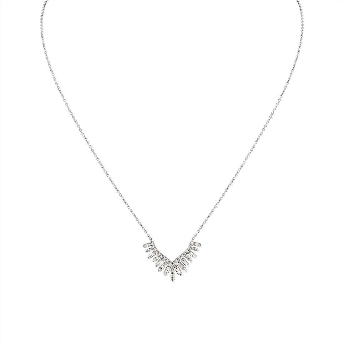 Eternelle Diamond Shell Tip Necklace with Alternating Round and Baguette Diamonds