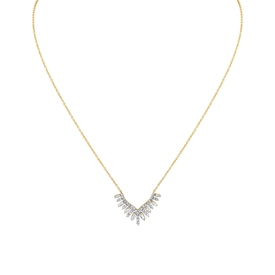 Eternelle Diamond Shell Tip Necklace with Alternating Round and Baguette Diamonds