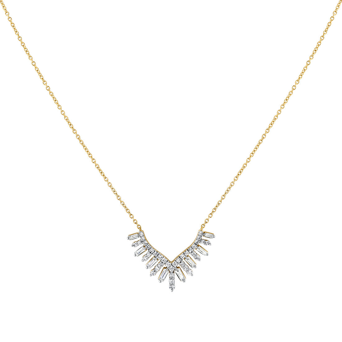 Eternelle Diamond Shell Tip Necklace with Alternating Round and Baguette Diamonds