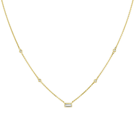 Bezel Baguette Diamond Necklace