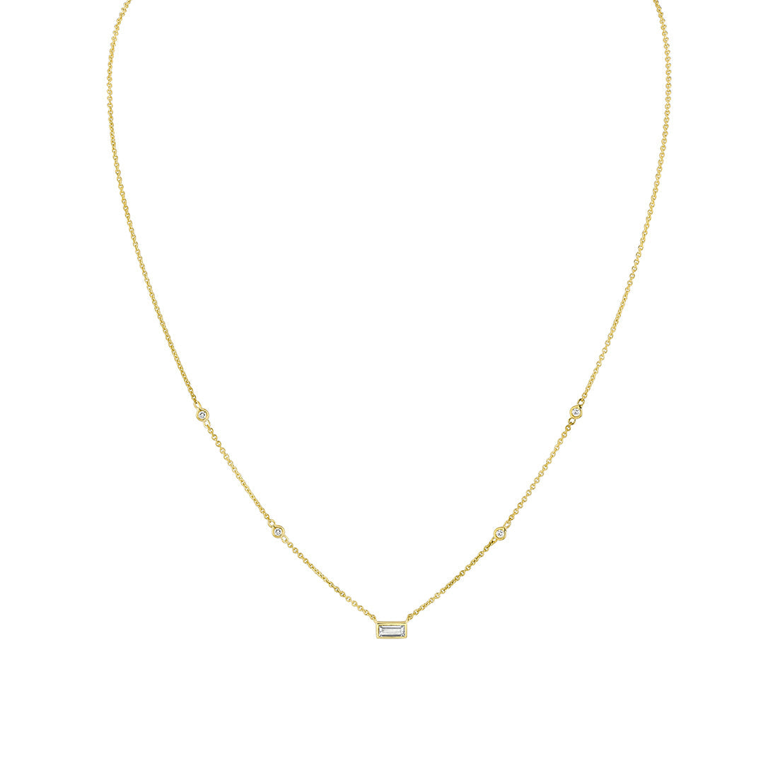 Bezel Baguette Diamond Necklace