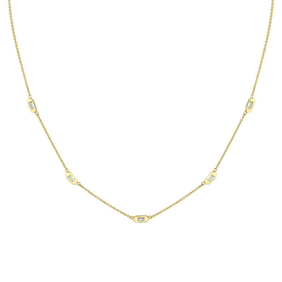 Shell Tip Bezel Baguette Diamonds Necklace