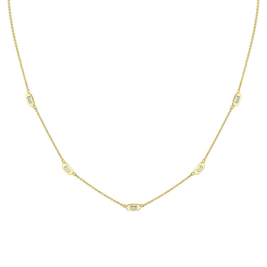 Shell Tip Bezel Baguette Diamonds Necklace