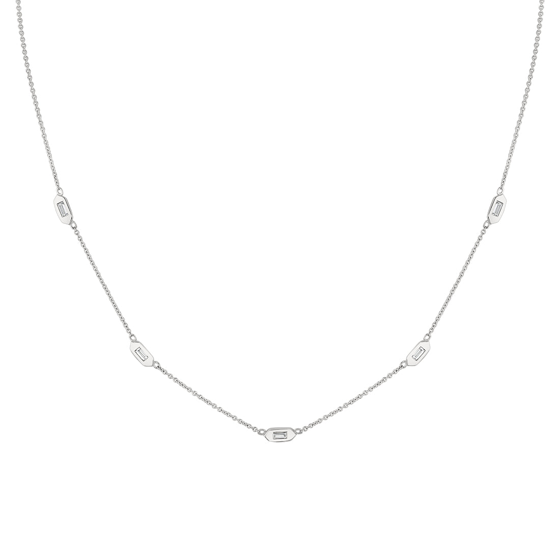 Shell Tip Bezel Baguette Diamonds Necklace