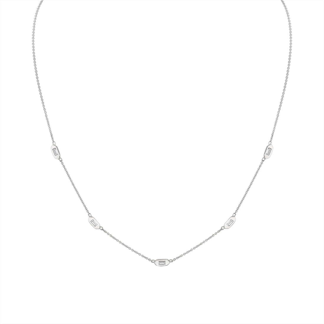 Shell Tip Bezel Baguette Diamonds Necklace