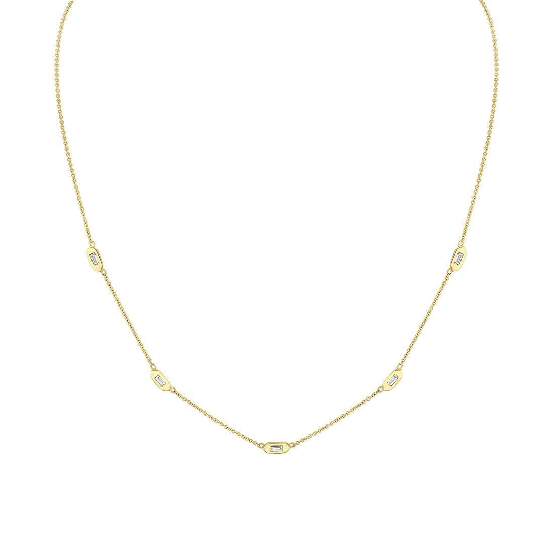Shell Tip Bezel Baguette Diamonds Necklace
