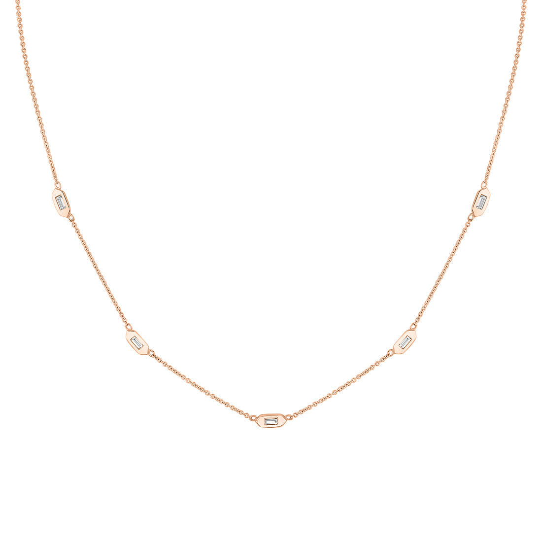 Shell Tip Bezel Baguette Diamonds Necklace