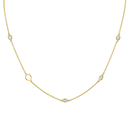 Shell Charms and Bezel Pear Diamonds Necklace