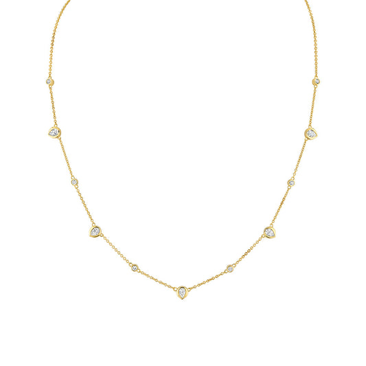 Shell Bezel Pear Diamonds Necklace