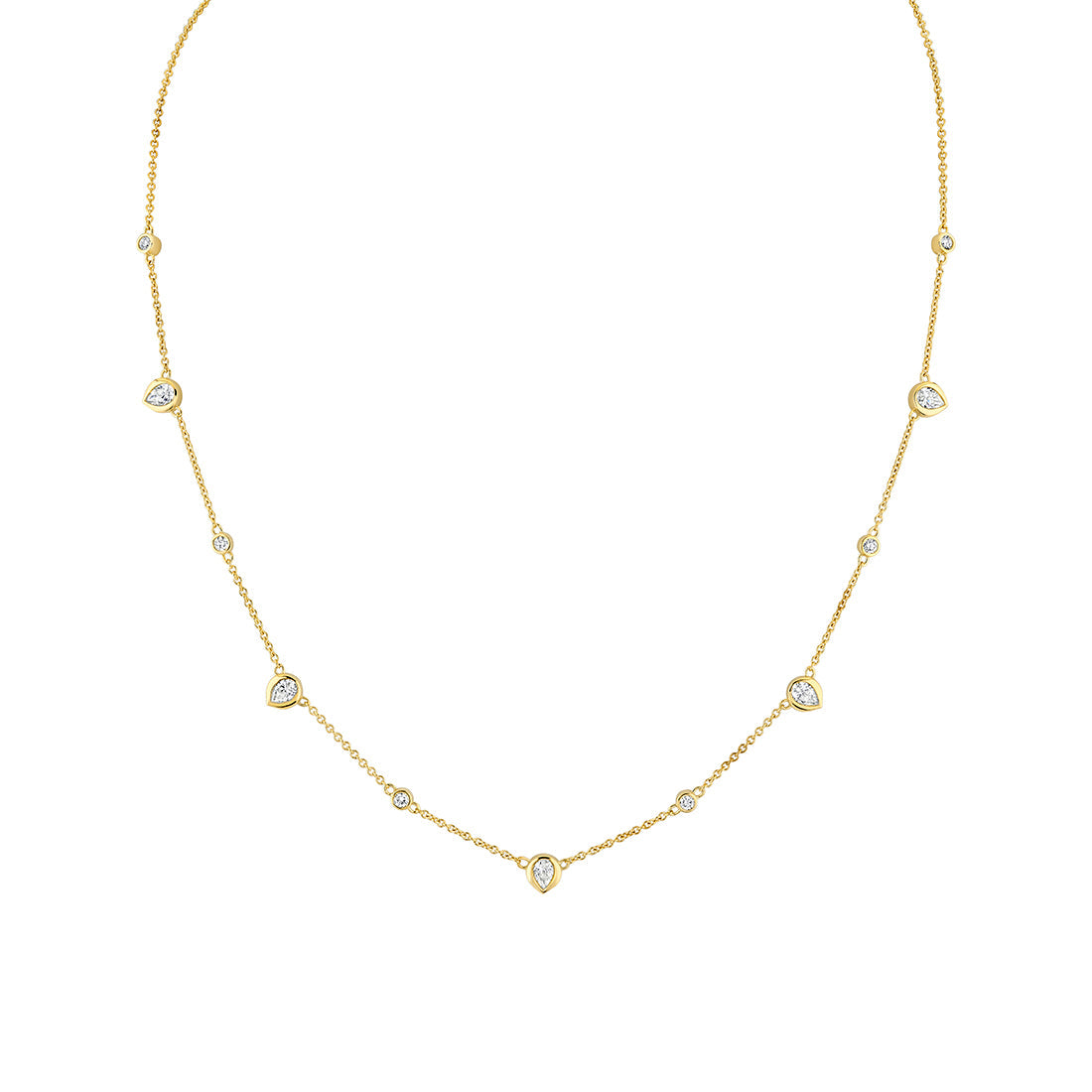 Shell Bezel Pear Diamonds Necklace