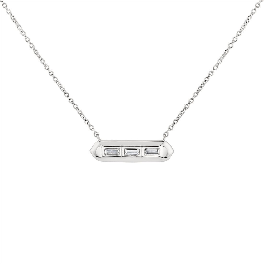 Shell Tip Bezel Baguette Diamond Necklace