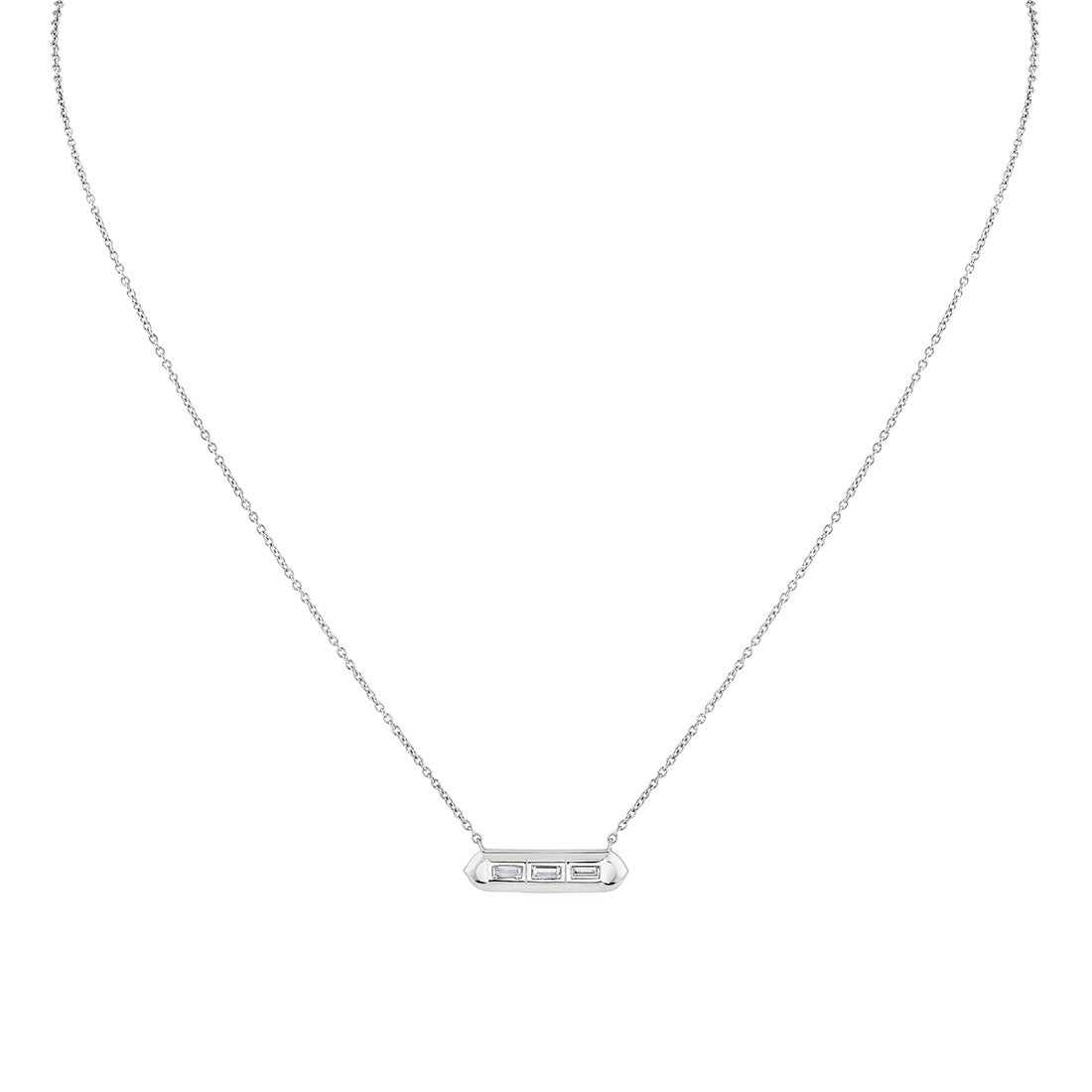 Shell Tip Bezel Baguette Diamond Necklace