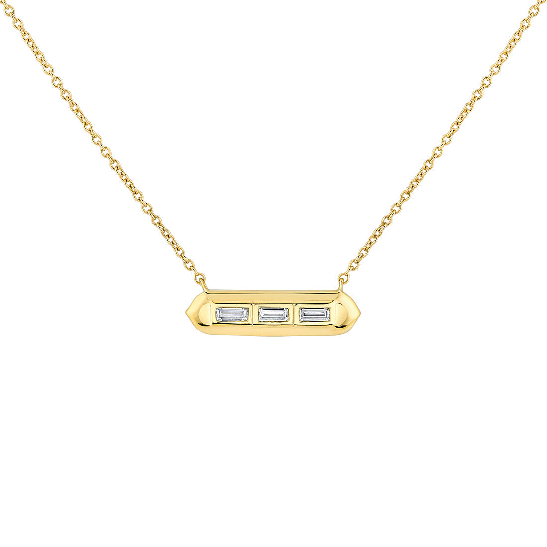 Shell Tip Bezel Baguette Diamond Necklace