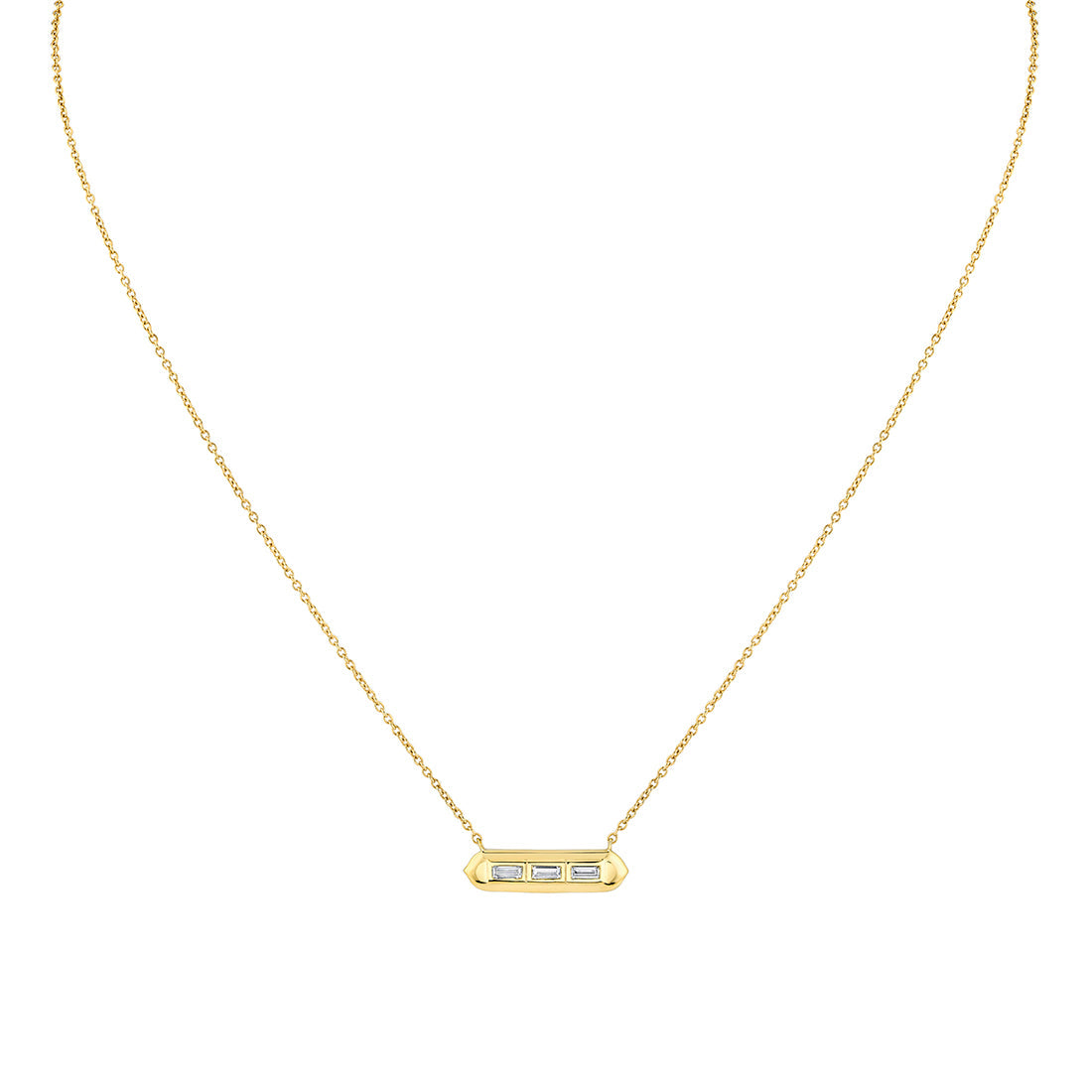 Shell Tip Bezel Baguette Diamond Necklace
