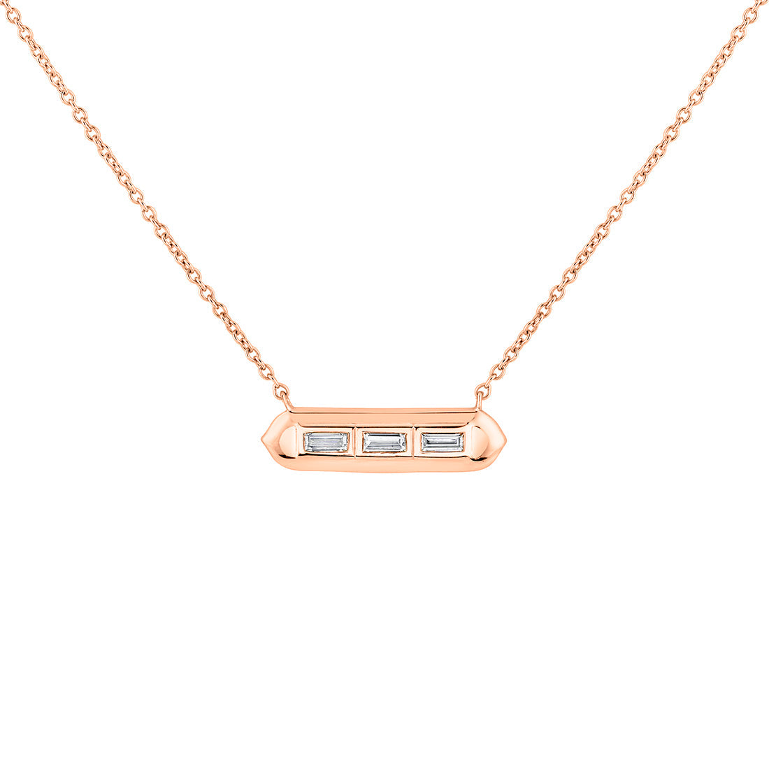 Shell Tip Bezel Baguette Diamond Necklace