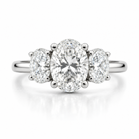 2.11 CTW Oval Diamond Three-Stone Engagement Ring in 14K White Gold