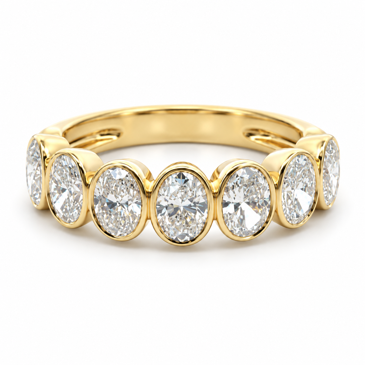 1.75 CTW Oval Bezel Set Lab Grown Diamond Wedding Band in 14K Yellow Gold