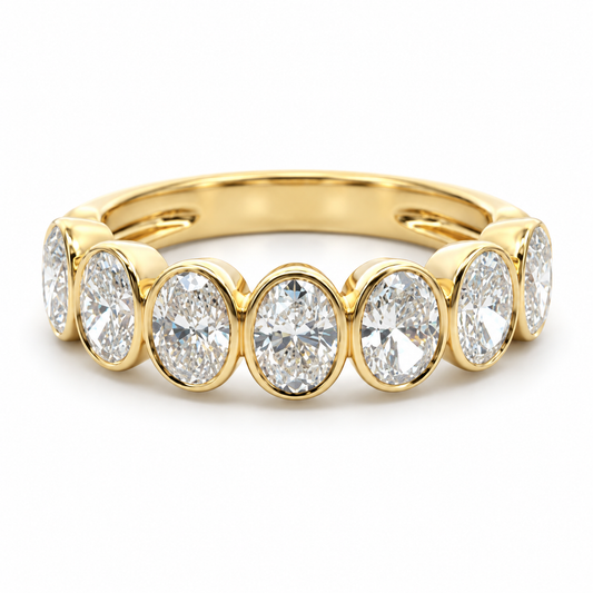 1.75 CTW Oval Bezel Set Lab Grown Diamond Wedding Band in 14K Yellow Gold