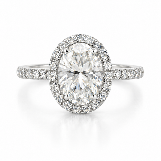 2.62 CTW Oval Lab Grown Diamond Halo Engagement Ring in 14K White Gold