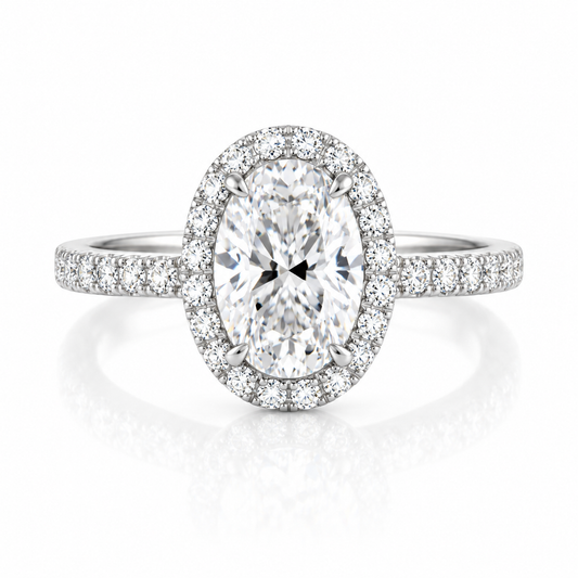 1.15 CTW Oval Diamond Halo Engagement Ring in 14K White Gold