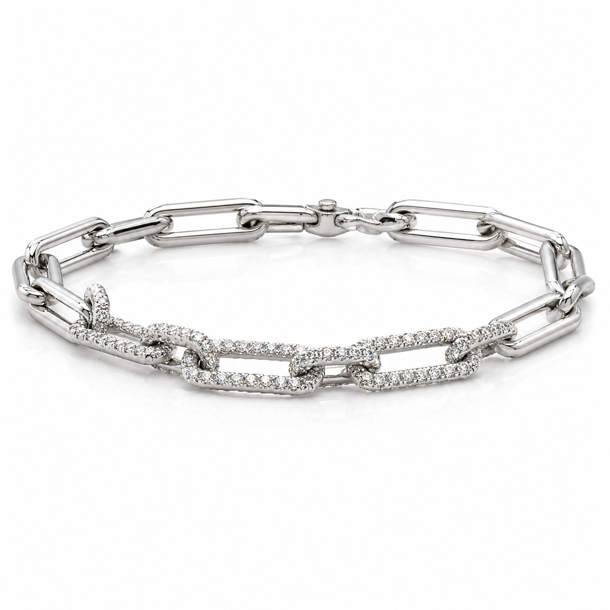 White Gold Paperclip Pave Diamond Bracelet