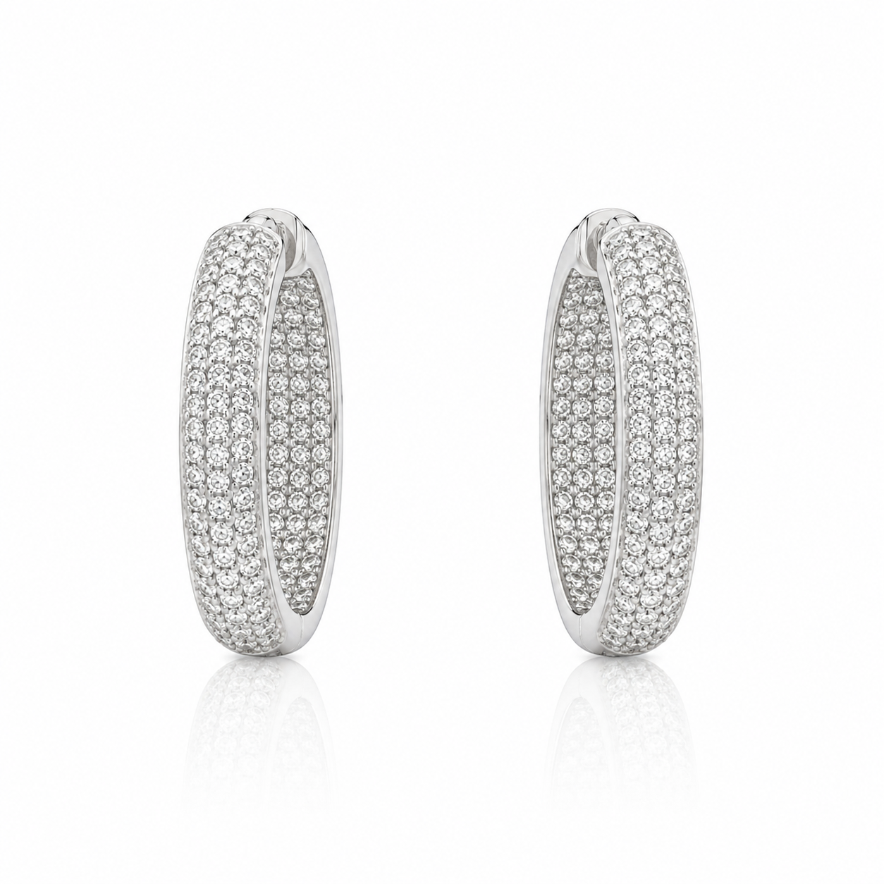 White Gold Medium Pave Diamond Hoop Earrings