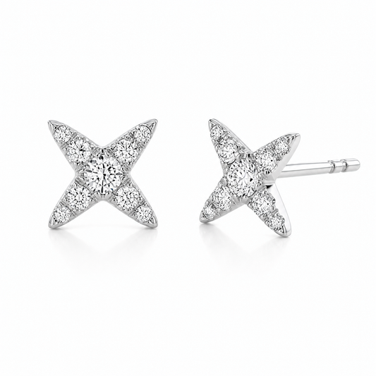 White Gold Pave Diamond Star Earrings