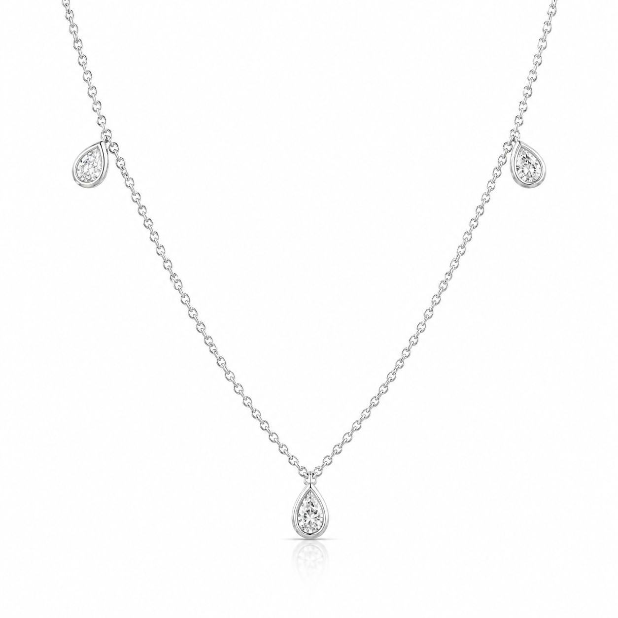 White Gold Pear Lab-Grown Diamond Dangle Necklace