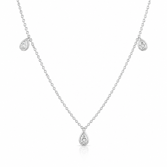 White Gold Pear Lab-Grown Diamond Dangle Necklace