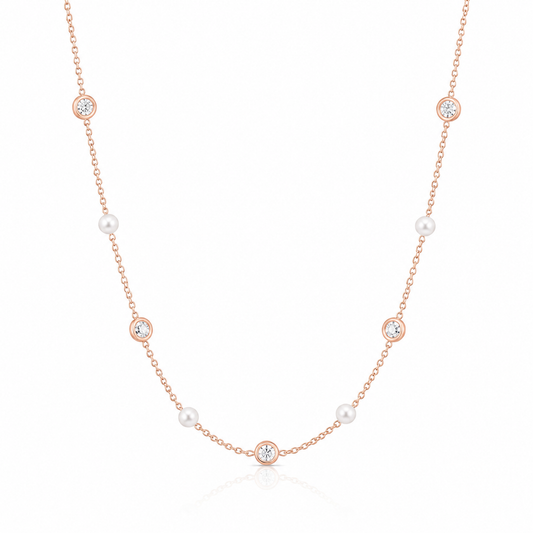 Rose Gold Diamond and Pearl Layering Necklace