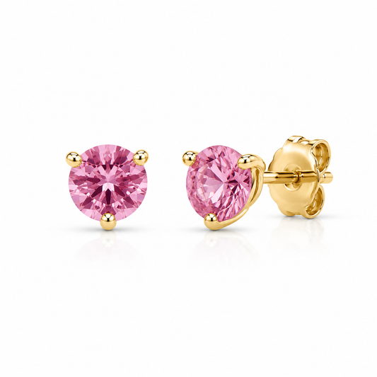 Yellow Gold Pink Sapphire Studs