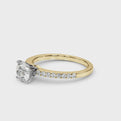 14K Yellow Gold Round Brilliant Diamond Cathedral Engagement Ring With Pave Accent Diamonds