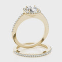 14K Yellow Gold Round Brilliant Diamond Cushion Halo Engagement Ring With Pave Accents