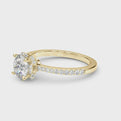 14K Yellow Gold Round Brilliant Diamond Floral Halo Engagement Ring With Pave Accents