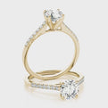 14K Yellow Gold Round Brilliant Diamond Cathedral Engagement Ring With Pave Accent Diamonds