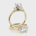 14K Yellow Gold Round Brilliant Diamond Three Stone Engagement Ring With Hidden Pave Accents