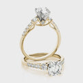 14K Yellow Gold Round Brilliant Diamond Three Stone Engagement Ring With Pave Accents
