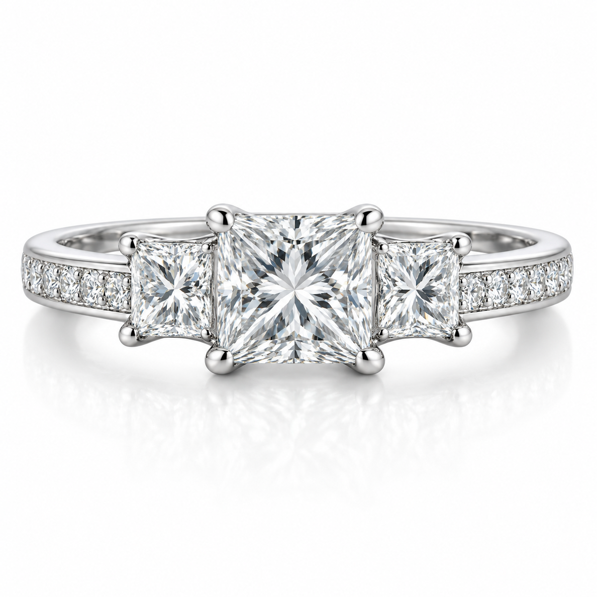 1.57 CTW Three-Stone Princess-Cut Diamond Engagement Ring in 14K White Gold