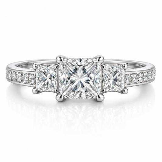 1.57 CTW Three-Stone Princess-Cut Diamond Engagement Ring in 14K White Gold